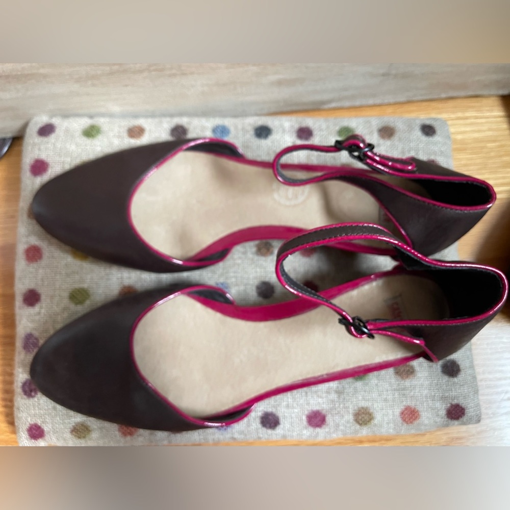 EUC Camper Wedges w Ankle Strap and Wooden Wedge Heel /Brown, Pink, 41/ - Picture 2 of 7